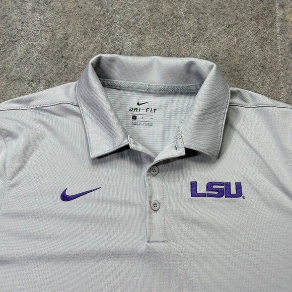 LSU Tigers Nike Polo Shirt Men S Gray Performance Solid DRI-FIT Short Sleeve - Picture 1 of 13